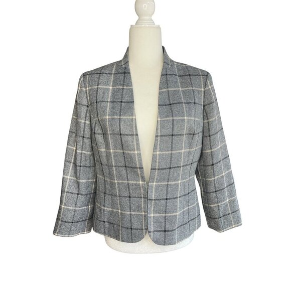 Eva & Picone Black Label Womens Plaid Open Front Blazer Gray Size 6 - Picture 2 of 9